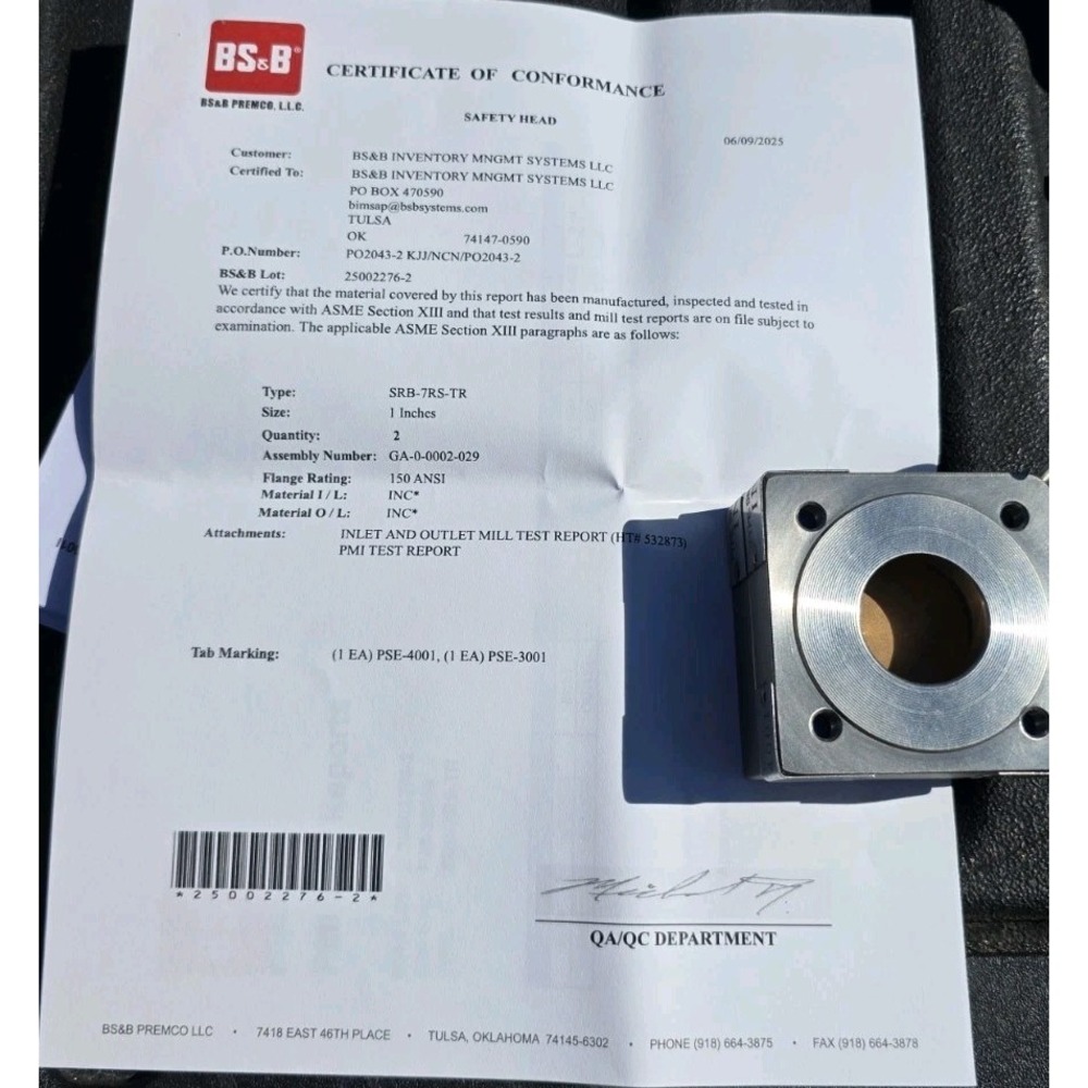 BS&B Systems SRB-7RS-TR Safety Head Rupture Disk Holder 1"